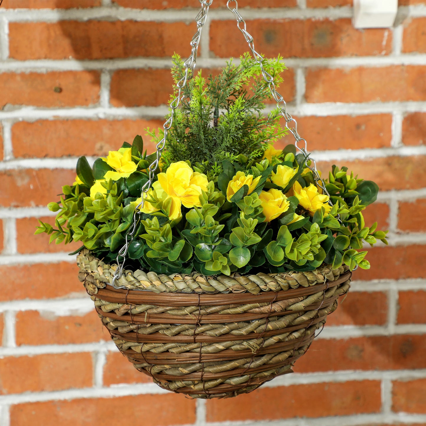 Lema Set Of 2 Artificial Lisianthus Hanging Flower Pots In Yellow And Green
