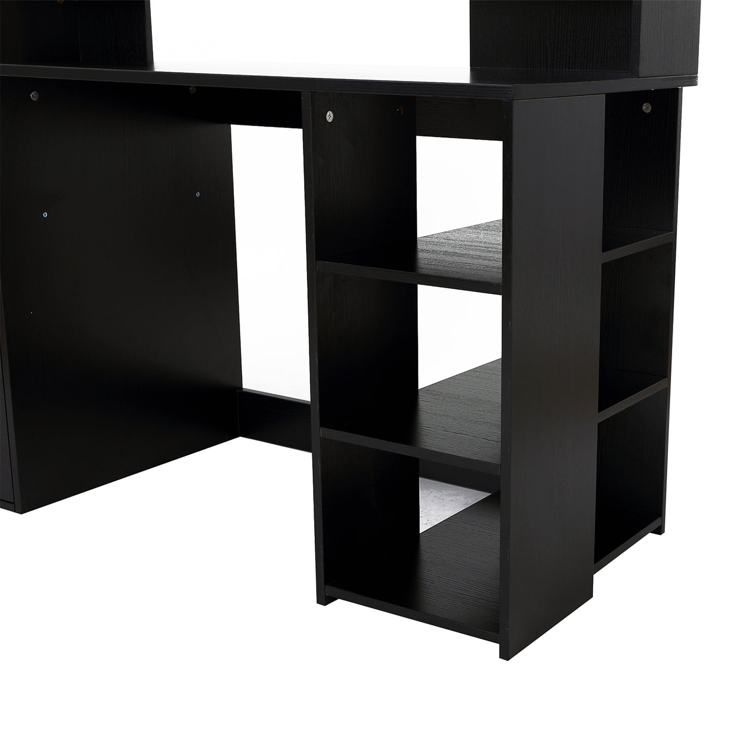 Tapava 137cm Wooden Black Large Office Desk With Shelves Drawers And Printer Stand