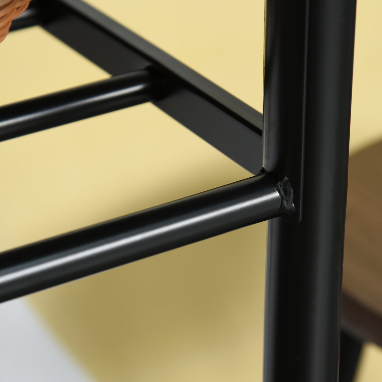 Yoliba Metal And Wooden Black And Oak Breakfast Bar Table And Stool Set With Storage Shelving