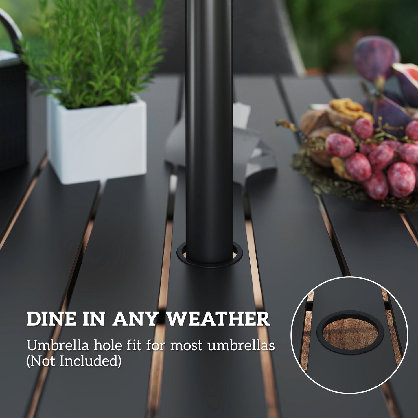 Kenere Rattan Grey 6 Seater Outdoor Dining Set With Armchairs And Slatted Table Parasol Hole