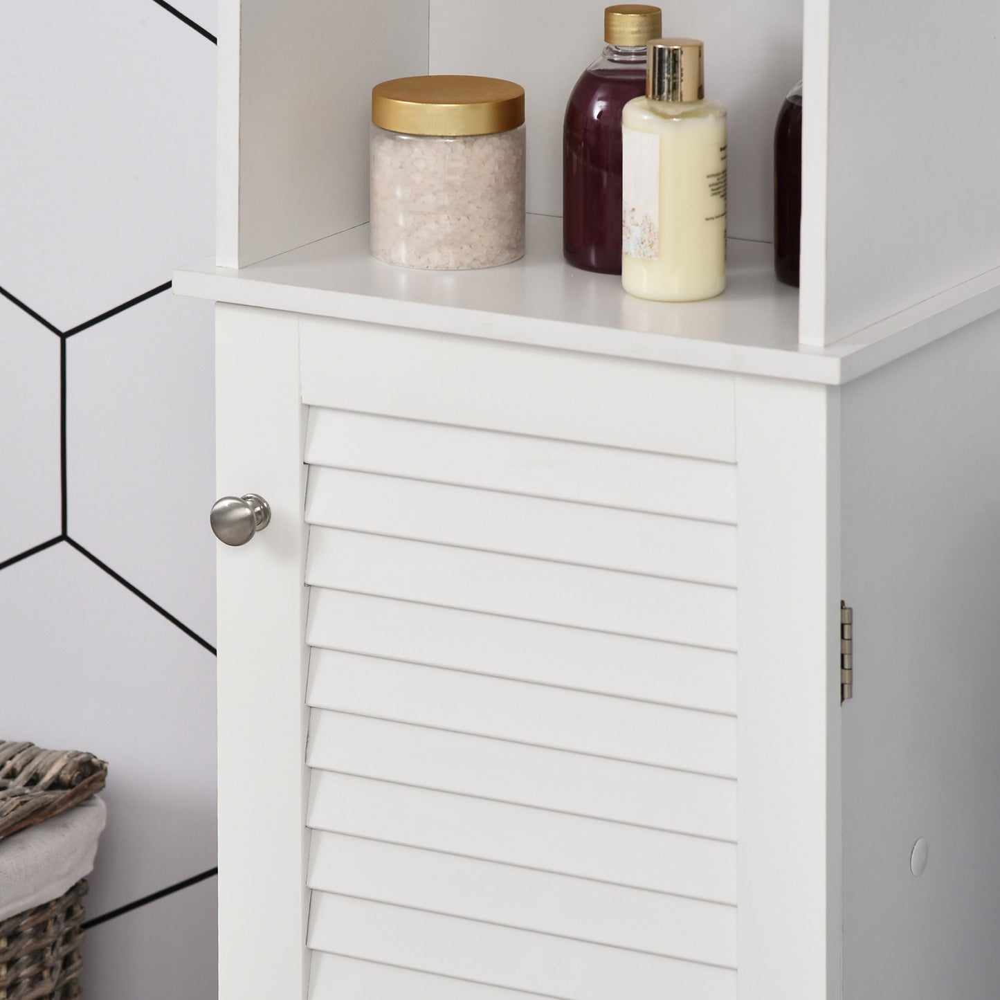 Nesaco Cofa Slim Tall Bathroom Storage Cabinet With Adjustable Shelves And Shutter Door White
