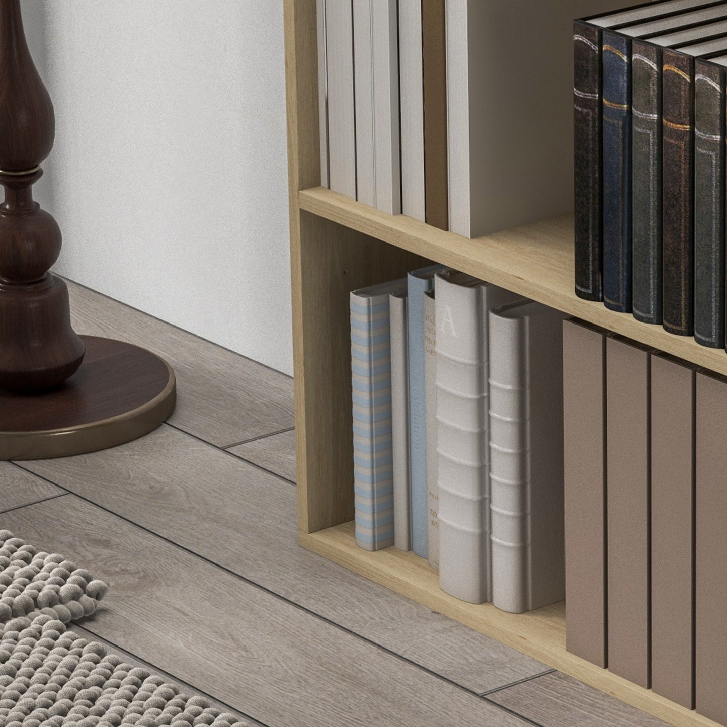 Kesa Wood Natural Finish Low 2 Tier Bookcase With Adjustable Shelves