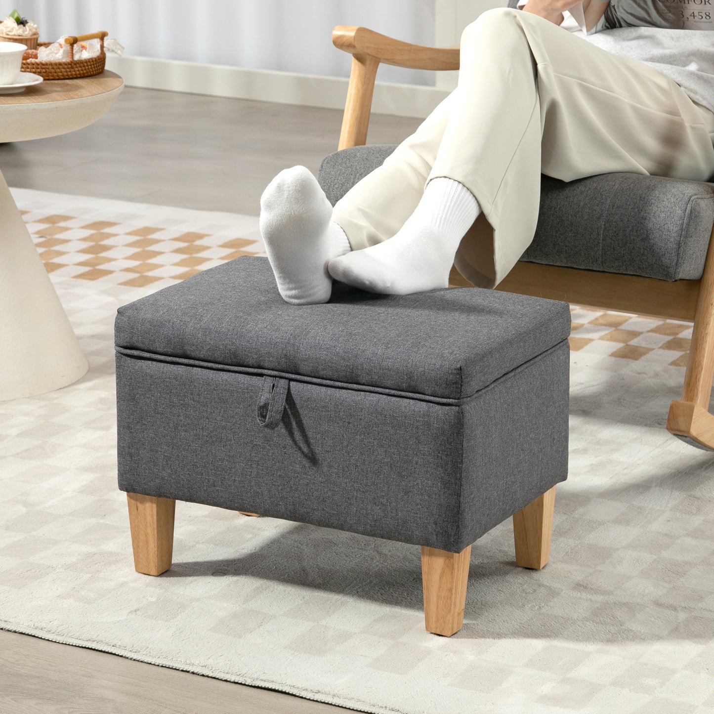 Doma Linen Grey Compact Storage Footstool With Storage Natural Wooden Legs