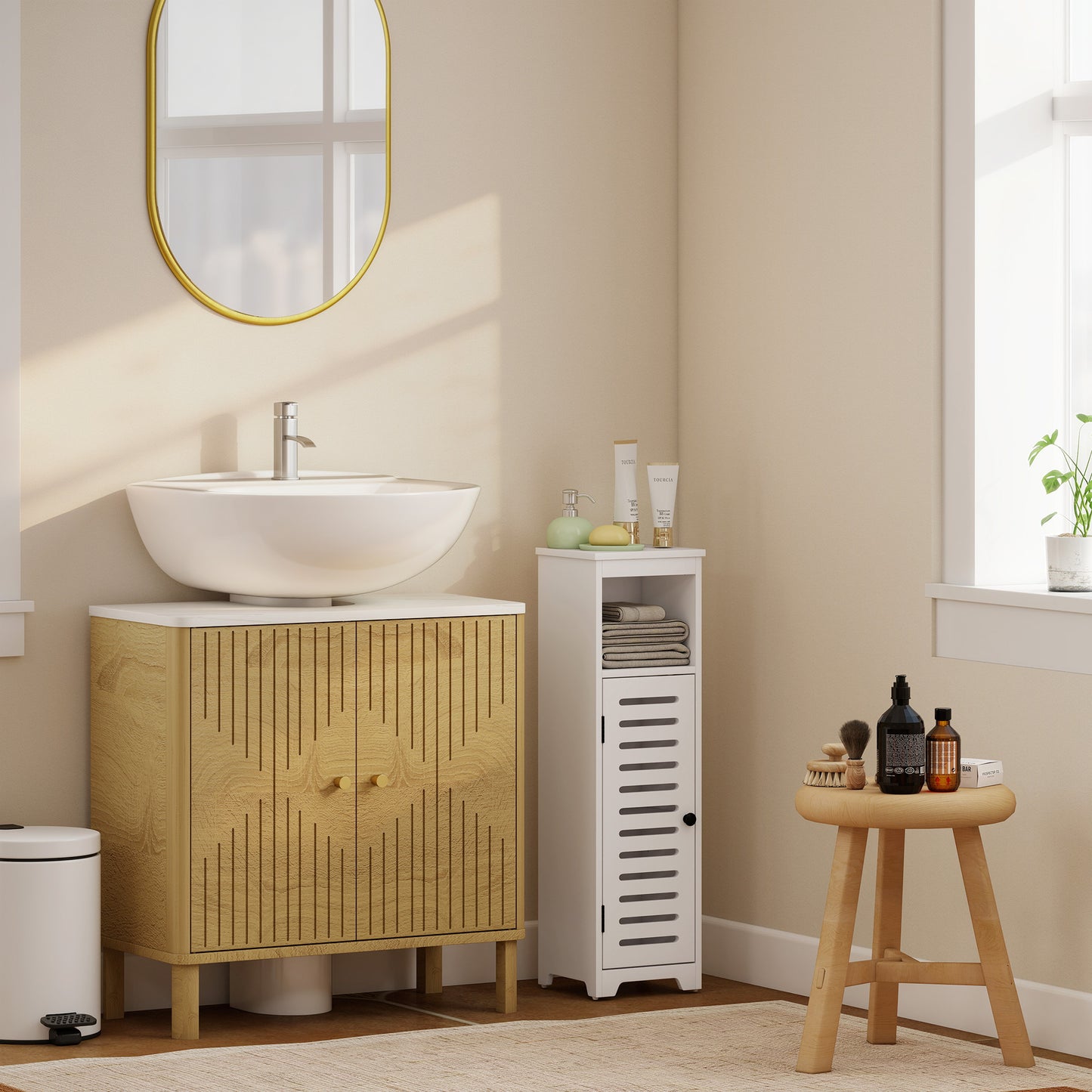 Nanova Compact Bathroom Floor Storage Cabinet With Louvered Door And Adjustable Shelves White 22 x 20 x 75 cm