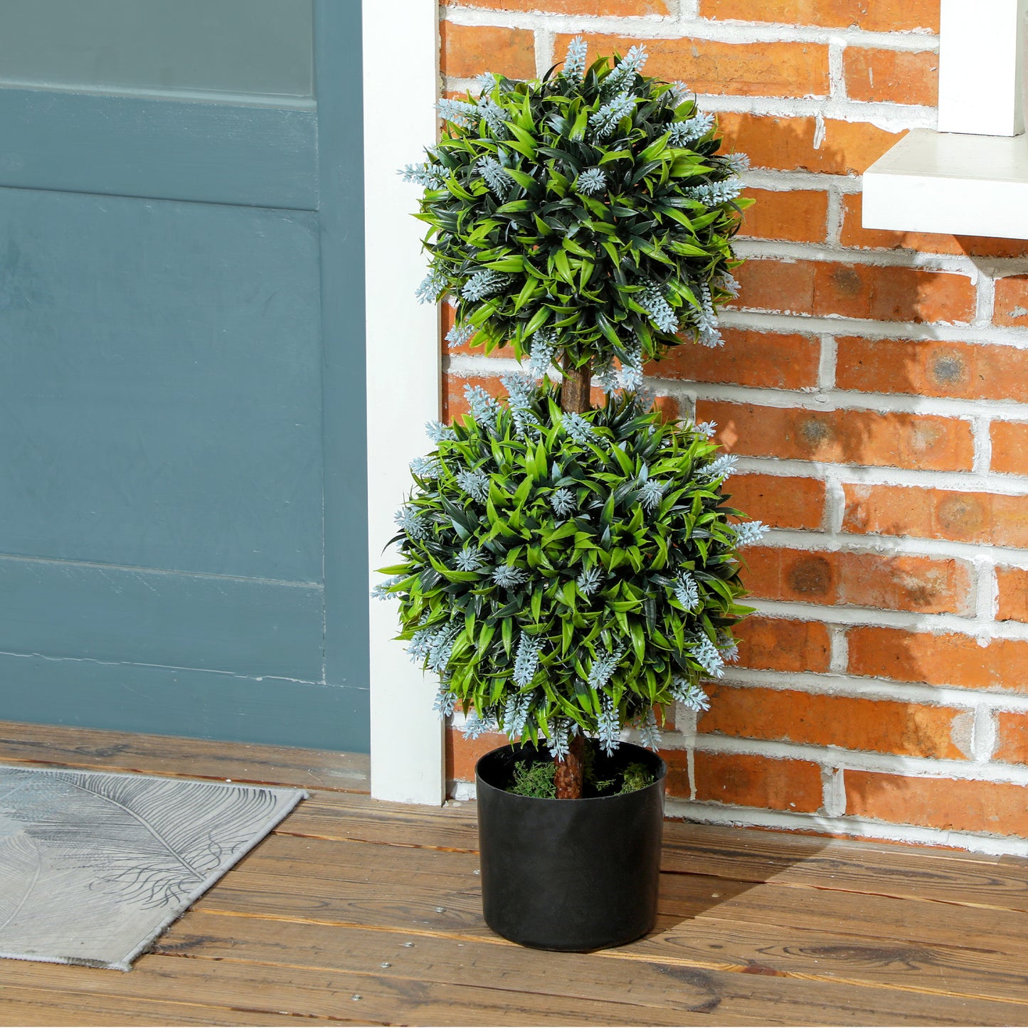 Mazifi Set Of 2 Artificial Lavender Flower Ball Trees In Pots H8 70cm Blue