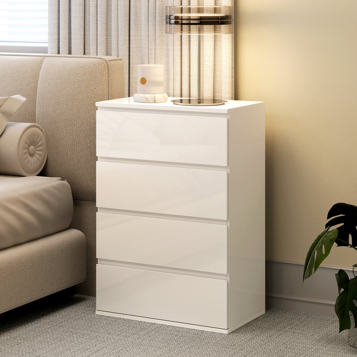 Diri High Gloss White 4 Drawer Chest Of Drawers With Modern Storage Design