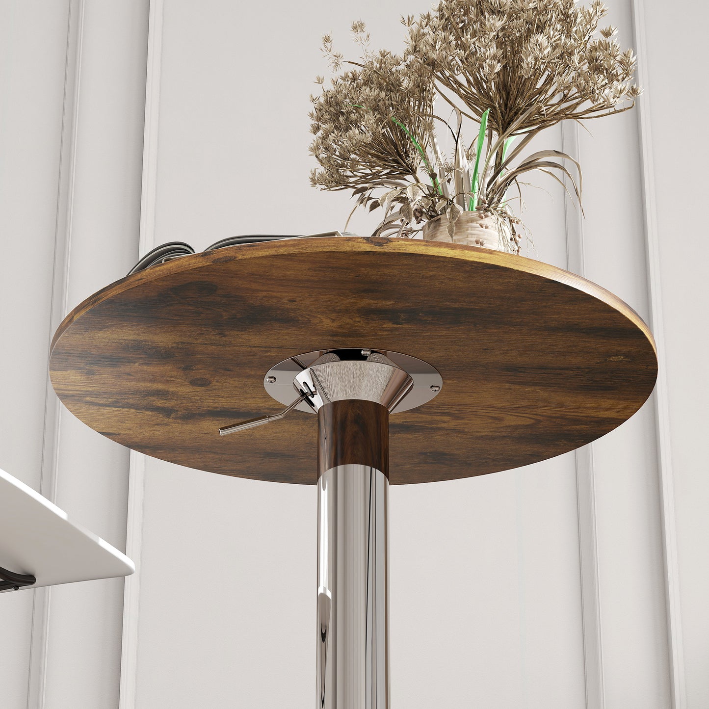 Redone Rustic Brown Adjustable Swivel Round Bar Table With Steel Base