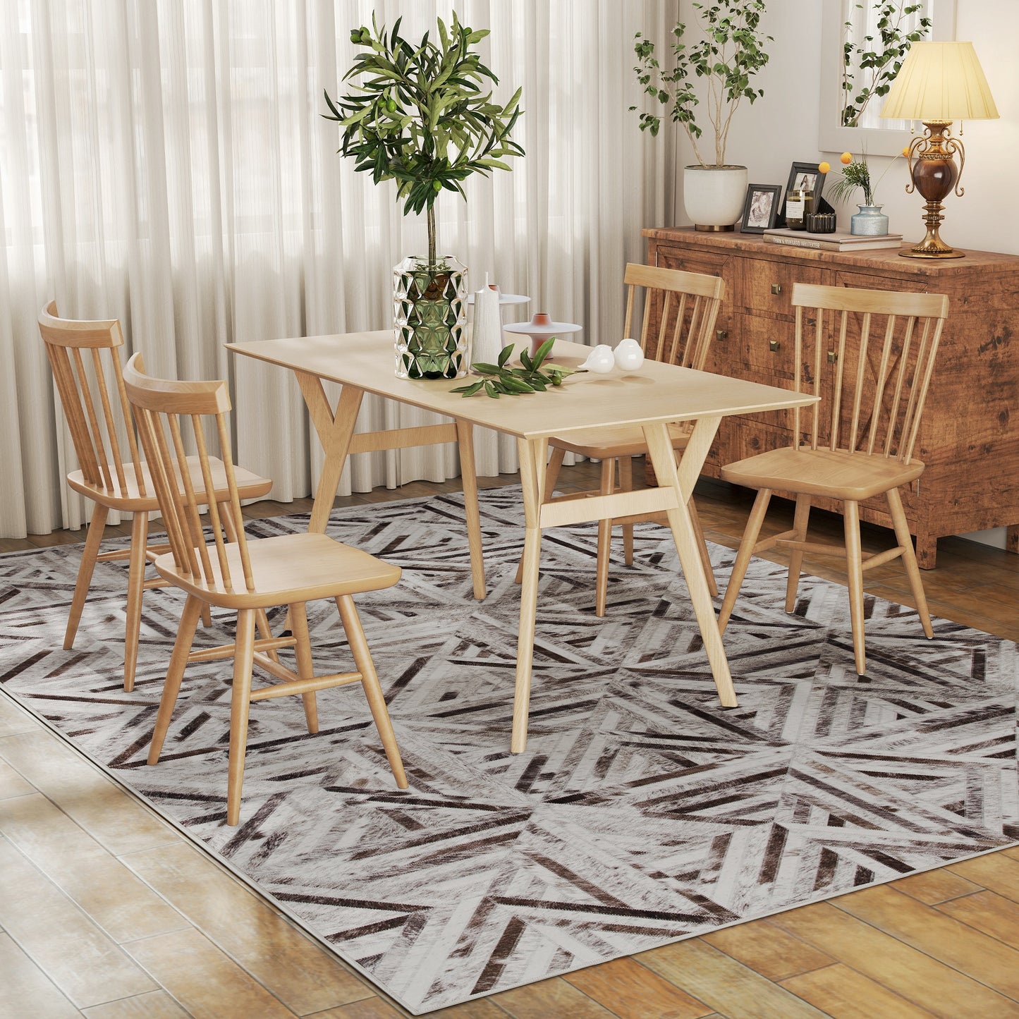 Fisuk 290 x 200cm Chenille Brown Triangle Pattern Non Slip Washable Rug