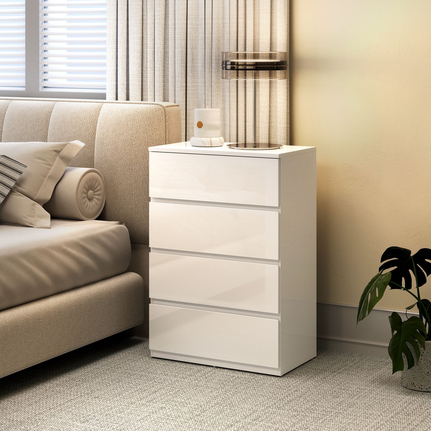 Elel High Gloss White 4 Drawer Modern Storage Chest