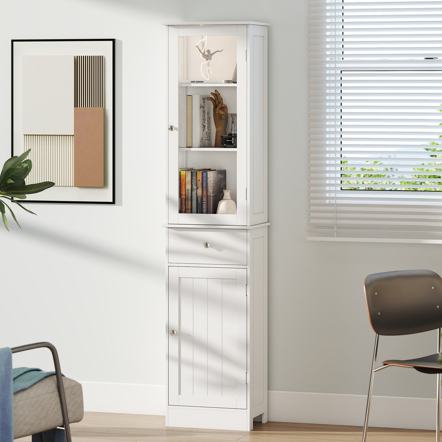 Ramila Tall Bathroom Storage Cabinet With Shelves Drawer And Door In White