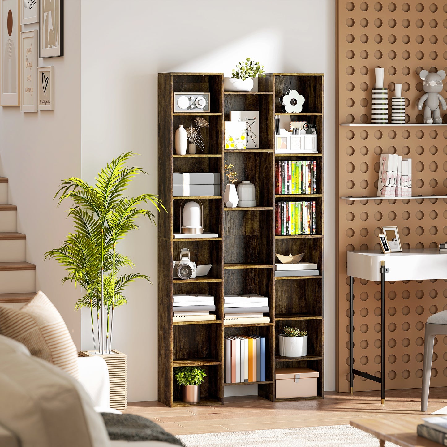 Elmaso Wooden Brown Twenty One Compartment Storage Bookcase
