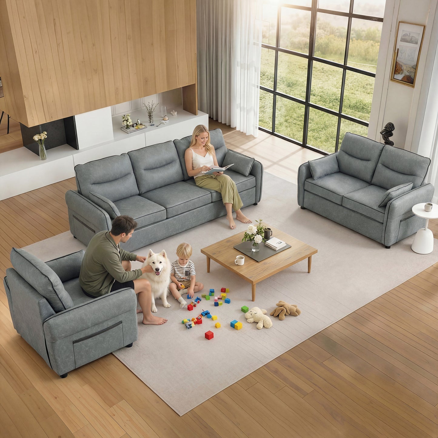 Pamazi Grey Faux Leather Accent Armchair