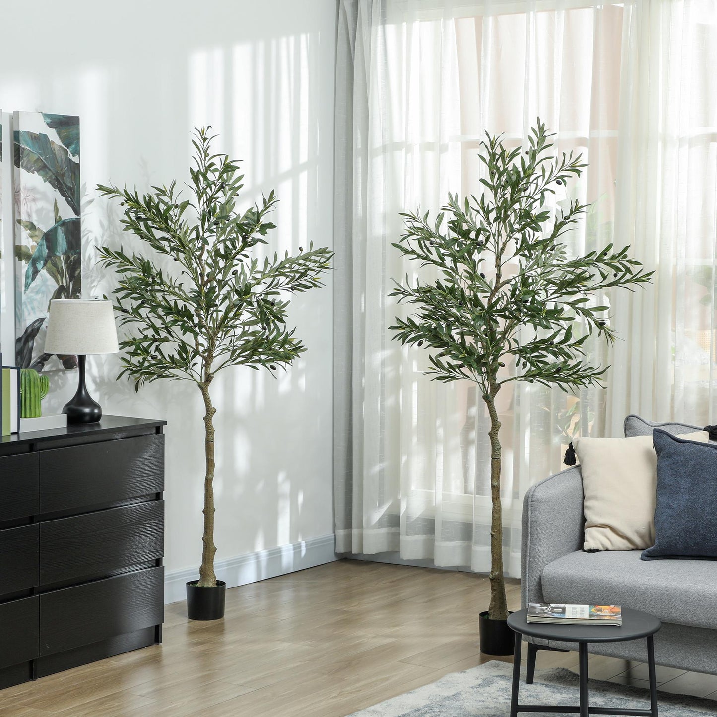 Dokeha Kata Set Of 2 Artificial Olive Style Trees With Silk Leaf Finish