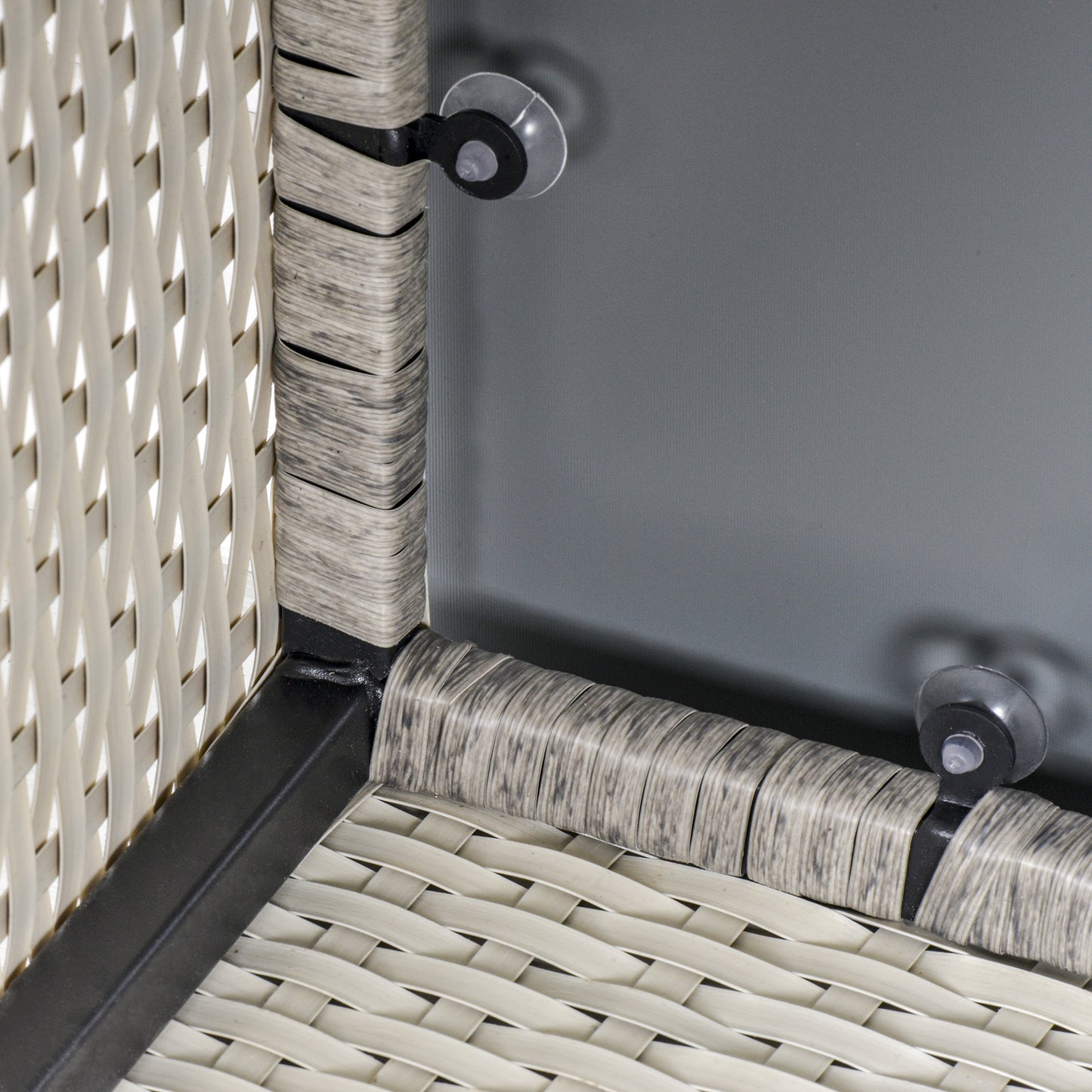 Vimito Rattan Light Grey Square Outdoor Side Table With Glass Top