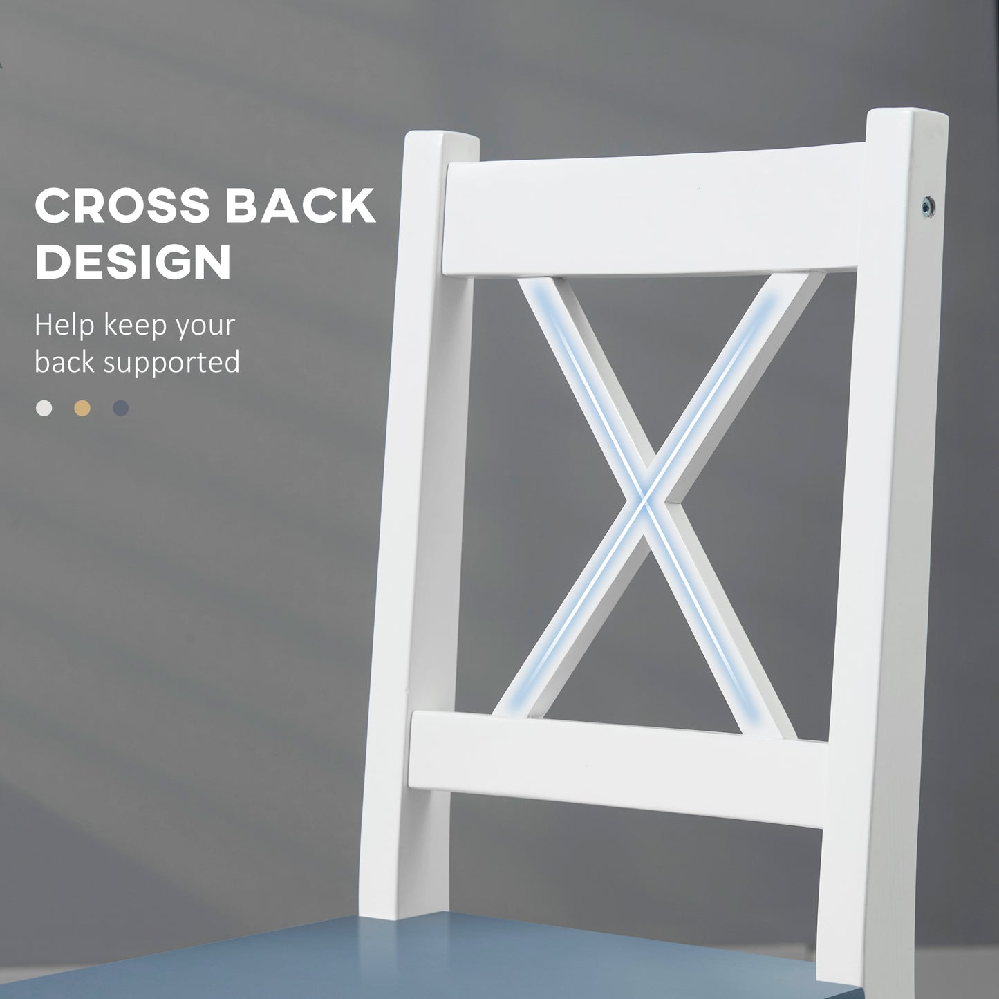 Fasere Solid Wood White and Grey Cross Back Dining Chairs Set Of 2 With Traditional Frame