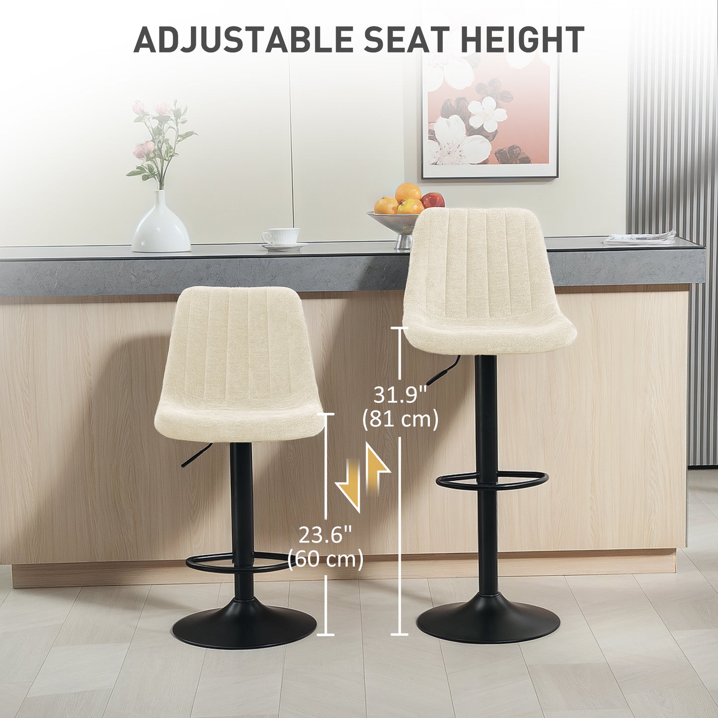 Sefipa Chenille Beige Tub Style Bar Stools Set Of 2 With Soft Touch Upholstery