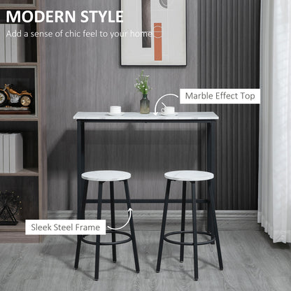 Telano Marble Effect White And Black 3 Piece Bar Table And Stool Set