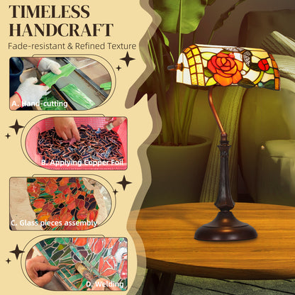 Vimoro Vael Glass And Metal Multicolour Tiffany Style Rose And Butterfly Table Lamp