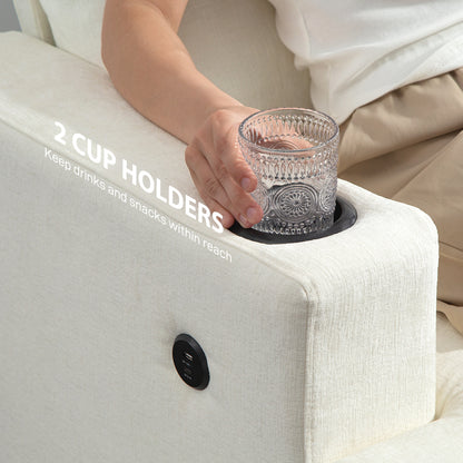 Suvazi White 3 Seater Sofa With Integrated USB Ports And Cup Holders