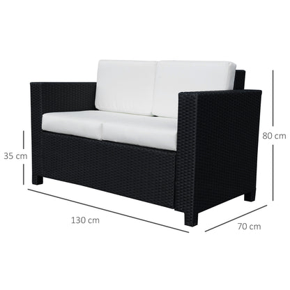 Toha Rattan Black 2 Seater Outdoor Sofa With White Cushions