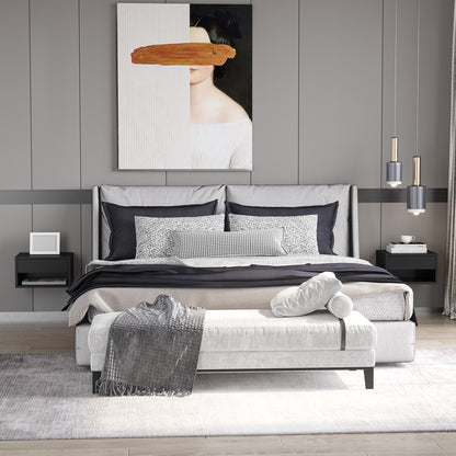 Fisaro Set Of 2 High Gloss Black Floating Bedside Tables 1 Drawer 1 Shelf