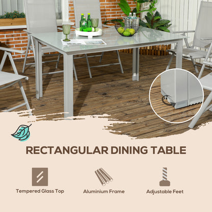 Pasano 6 Seater Light Grey Garden Dining Set Outdoor Tempered Glass Top Table and Folding Mesh Chairs