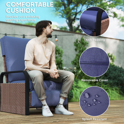 Elva Brown Rattan And Blue Cushion Reclining Outdoor Armchair
