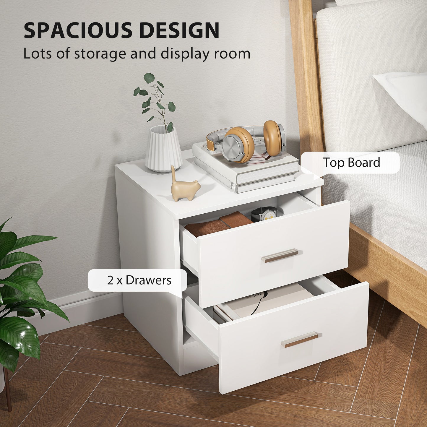 Kefa Yoka White Modern Bedside Table With 2 Drawer Storage