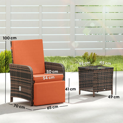 Haridi Brown Rattan and Orange 3 Piece Bistro Set With Cushions And Storage Table