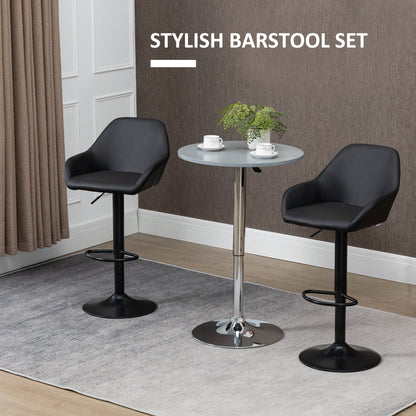Falani Set Of 2 Black Faux Leather Adjustable Bar Chairs With Armrests