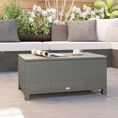 Viluno Pafi Rattan Light Grey Outdoor Coffee Table With Glass Top