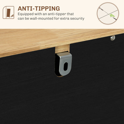 Tohave Black Wood Sideboard Natural Top 3 Doors 3 Drawers 3 Shelves