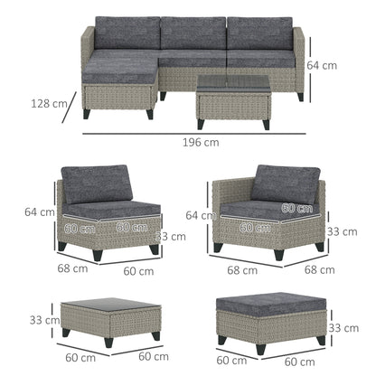 Vema Rattan Dark Grey L Shaped Outdoor Corner Sofa Set With Footstools And Coffee Table