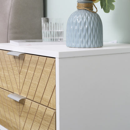 Filu Reno Set Of 2 Wooden White And Natural Chevron Bedside Tables With 2 Drawers