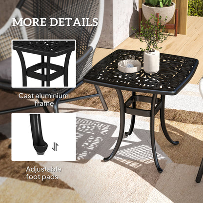 Suro Cast Aluminium Black Outdoor Side Table With Umbrella Hole And Anti Slip Feet