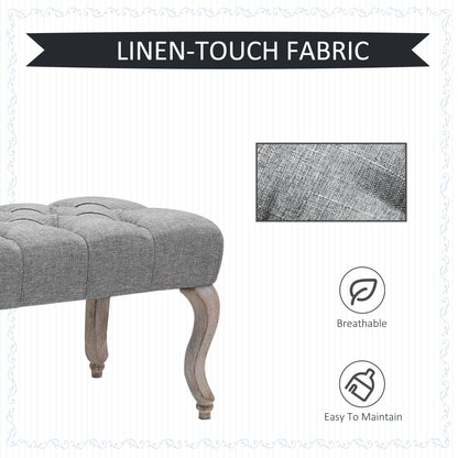 Kene Grey Upholstered Tufted Accent Bench White Washed Wooden Legs