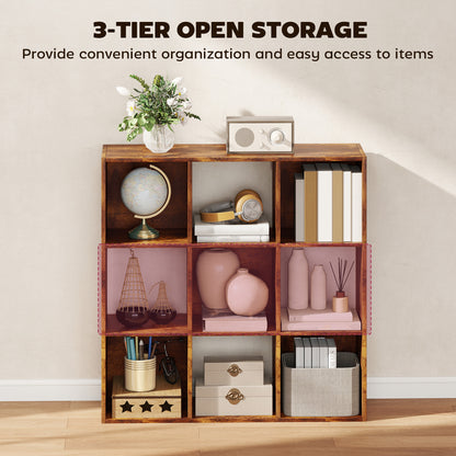 Mamomo Faha Wood Rustic Brown 3 Tier 9 Cube Storage Bookcase