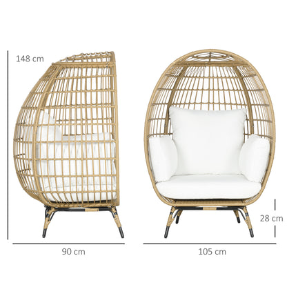 Tasudo Natural String Rattan Egg Chair With White Cushions And Pillows