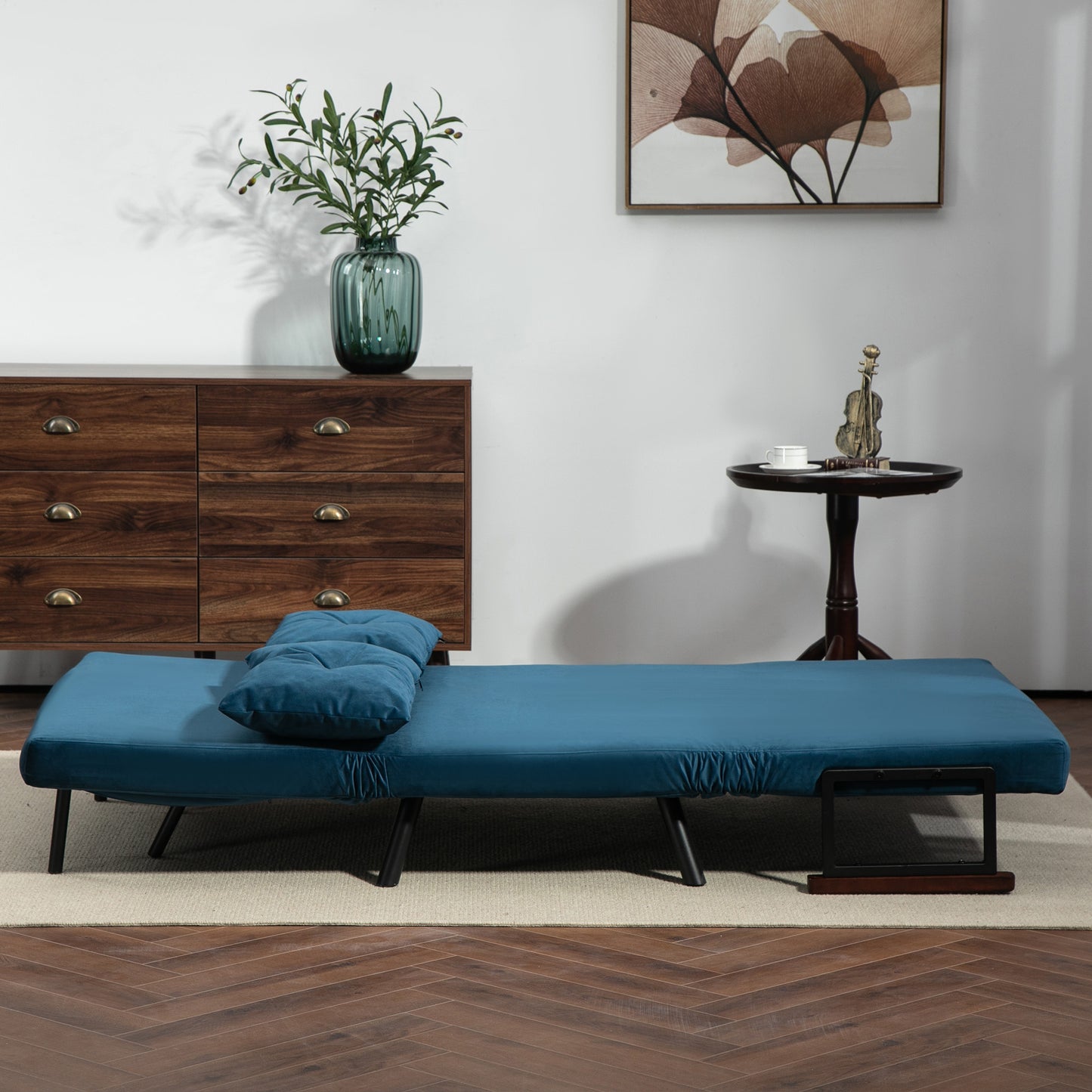 Lenasu Nasa Velvet Blue 4 In One Convertible Double Sofa Bed With Cushions