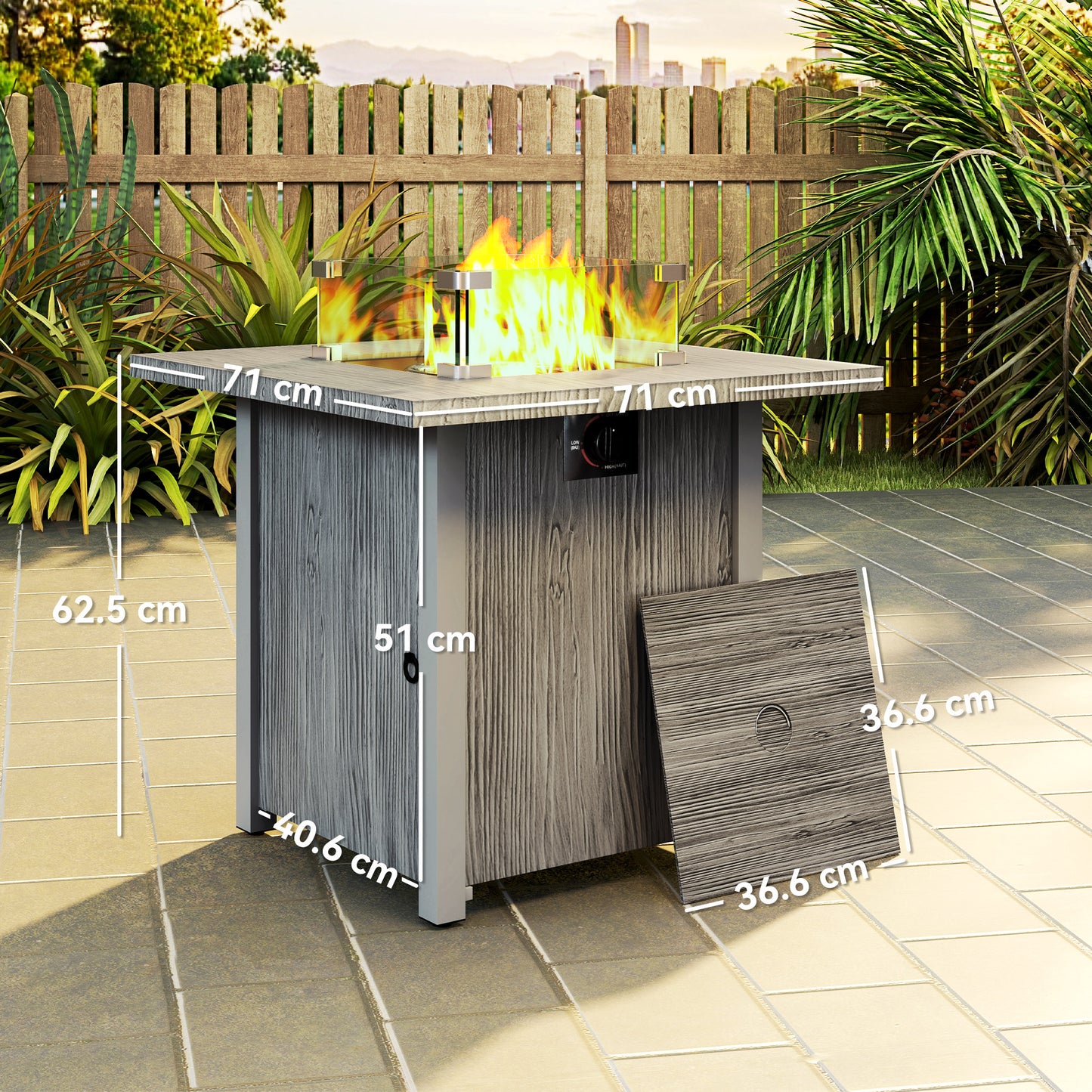 Lenefa Steel Grey Wood Effect Outdoor Gas Fire Pit Table