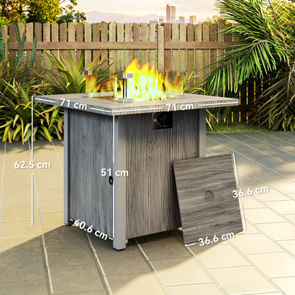 Lenefa Steel Grey Wood Effect Outdoor Gas Fire Pit Table