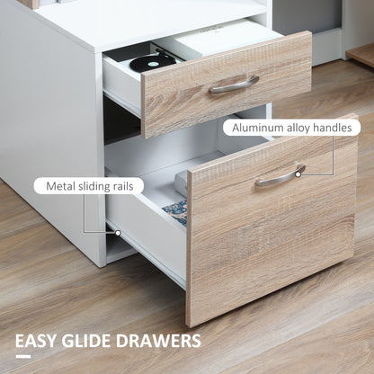 Niledi 137cm Wooden Oak Large Office Desk With Shelves Drawers And Printer Stand