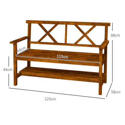 Tussora Fir Wood Natural 2 Seater Garden Bench With Lower Storage Shelf