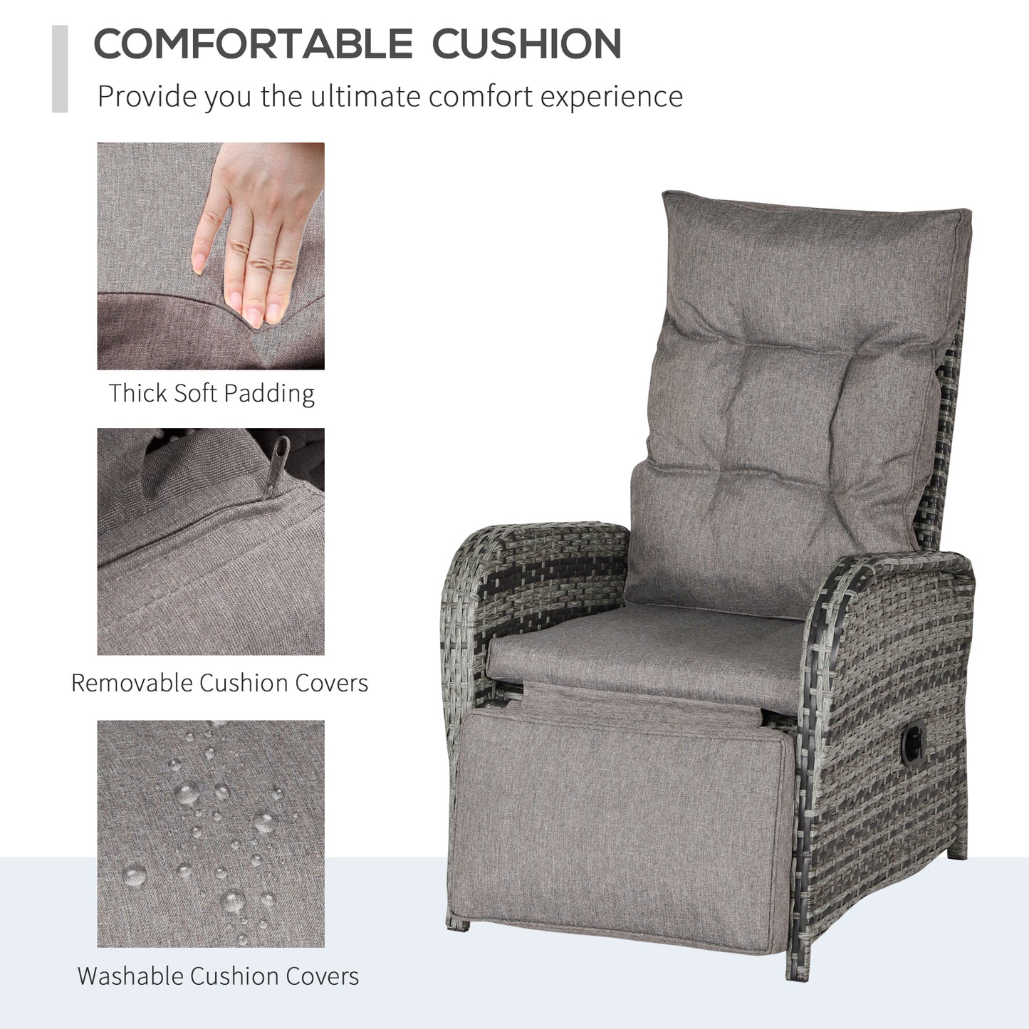 Nodika Rattan Grey 2 Seater Outdoor Bistro Set with Reclining Armchairs and Table