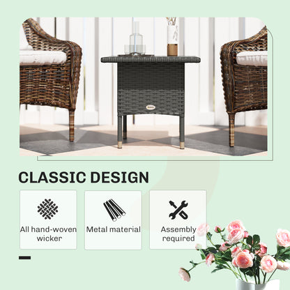 Nari Grey Rattan Outdoor Side Table With Woven Top