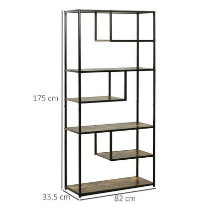 Elra Rana Metal And Wood Rustic Brown And Black 6 Tier Industrial Tall Bookcase