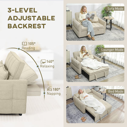Noel Cream 3 In One 2 Seater Sofa Bed With Adjustable Back And Cushions