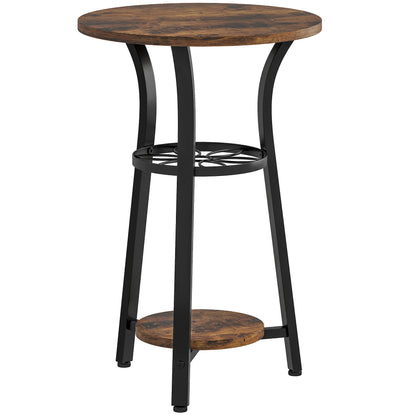 Neri Rustic Brown Wooden Round Side Table With 3 Tier Storage Floral Design