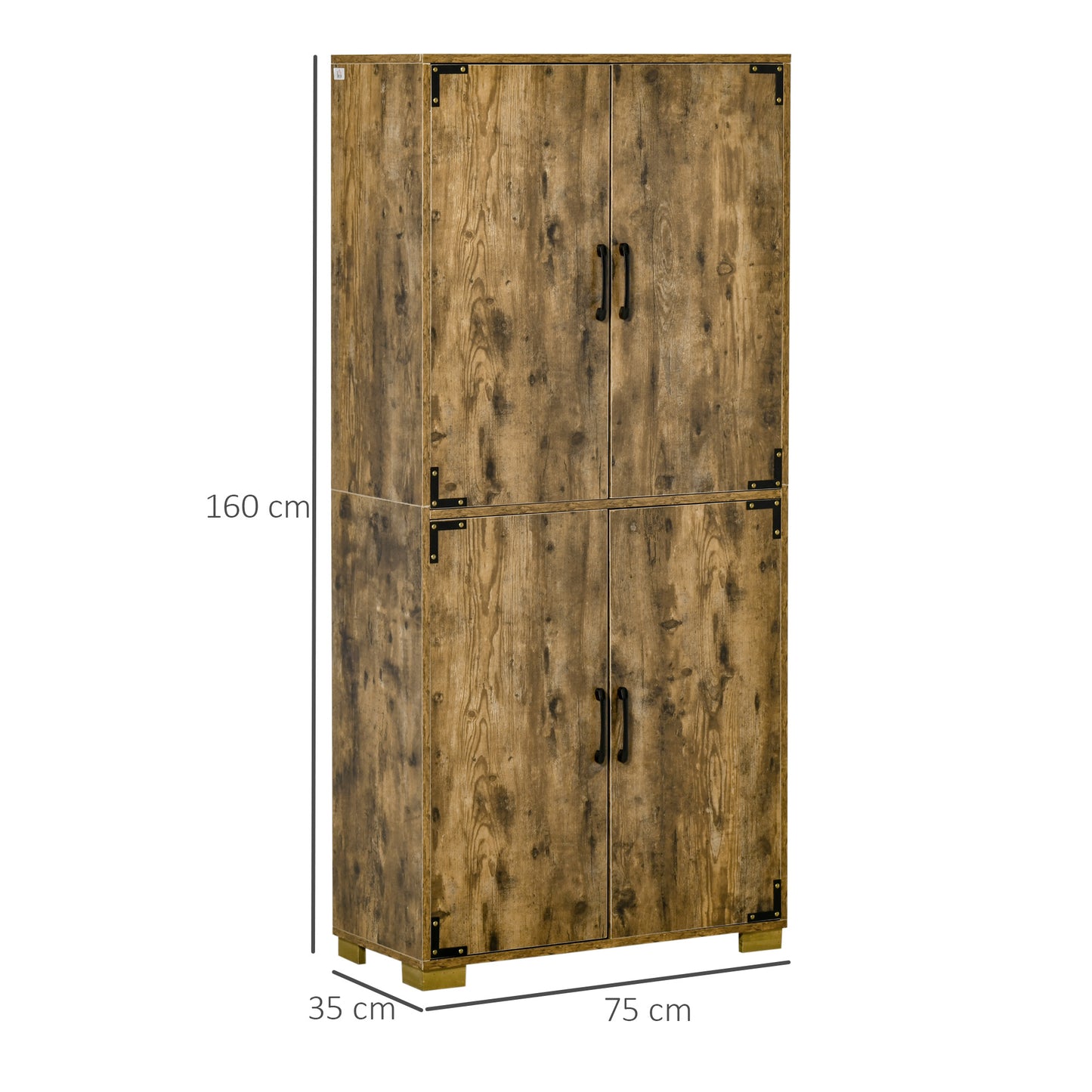 Mara Rustic Wood Effect Tall Farmhouse Storage Cabinet With 4 Doors And Internal Shelves