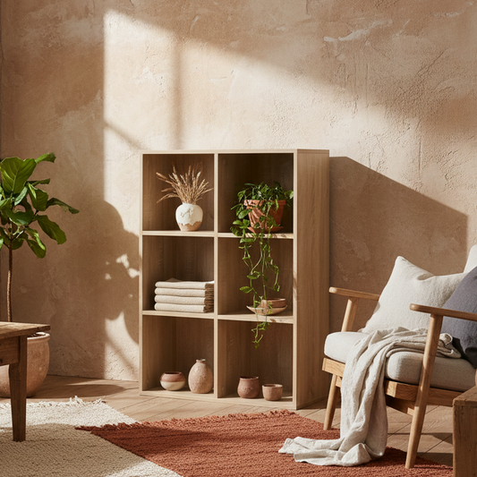 Nafino Ledi Wood Oak Effect 6 Cube Storage Bookcase